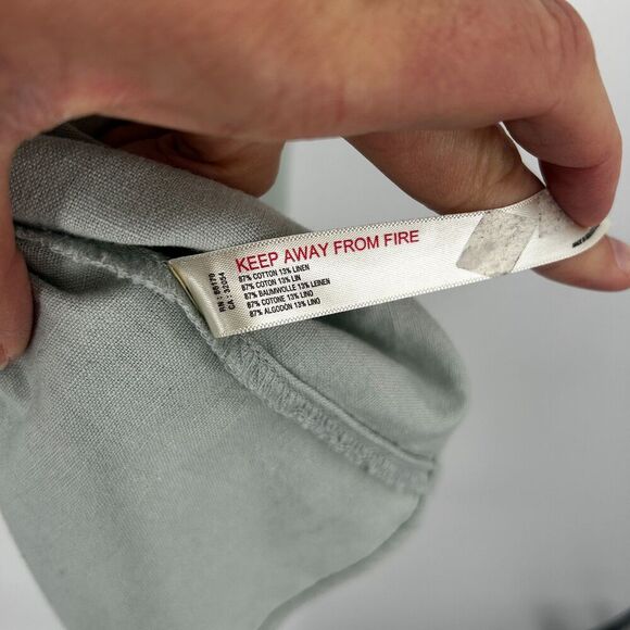 FREE PEOPLE Light Green Bom Bom Island Ruched Linen Cotton Boho Mini Dress Large - Picture 10 of 10